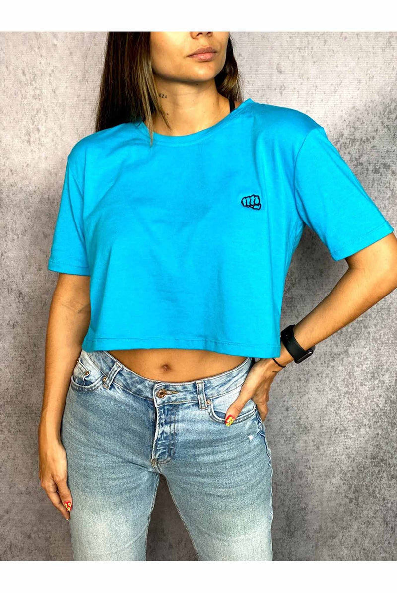 Fist Crop Top Fist Sky Blue Embroidered Logo